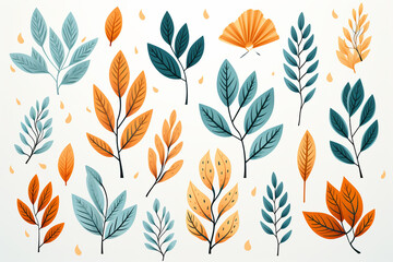 Set of hand drawn autumn leaves. Vector illustration in flat style.