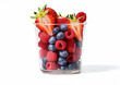 Plastic container with fresh ripe raw berries on white background.Macro.AI Generative.