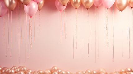 Wall Mural - a wall decorated with balloons in delicate soft pastel pink colors