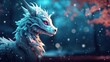 Illustration of the Blue Fairy Dragon against a bokeh background