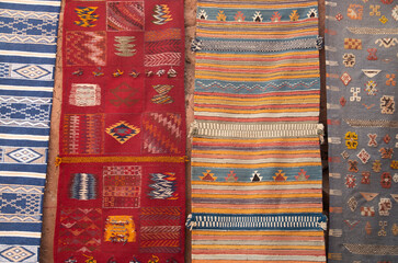 Colorful woolen Berber carpet in Morocco