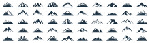 Mountain logo collection. Set of mountains icons isolated. Blue peak logo mountain icons. Set of mountain silhouette