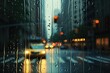 A rainy day seen through the window, city in the background. Generative AI