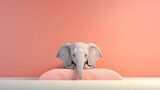 Fototapeta Dziecięca - A very cute little elephant lies on a pink bed. Image of a cute, minimalist watercolor style. Generative ai