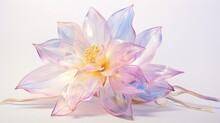  A Pink Flower With A Yellow Center On A White Background.  Generative Ai