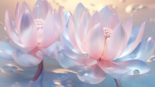  Two Pink Flowers Floating On Top Of A Body Of Water.  Generative Ai
