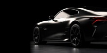 Luxury Black Car In Photo On Black Background. Generative AI