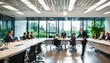 © ibreakstock - Meeting of business people in blurred modern office building conference room