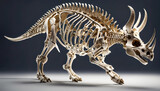 Fototapeta  - Fossil skeleton of Dinosaur three horns Triceratops ready to fight isolated on white background. Generative ai