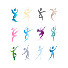 Wall Mural - Set of Abstract people dancing icon logo template vector illustration