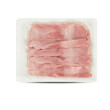 Pork ham in a clear plastic tray cut out isolated transparent background