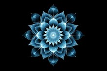 Blue Mandala Concentric Flower Center Kaleidoscope Isolated On Dark Background, Crystal Systematic Art Design Pattern