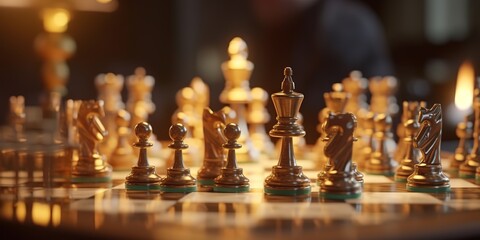 Wall Mural - golden chess pawn on bokeh background. generative AI