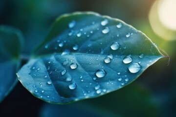 Wall Mural - Water droplets on leaf in nature macro. wallpaper background,floral and leaf macro concept