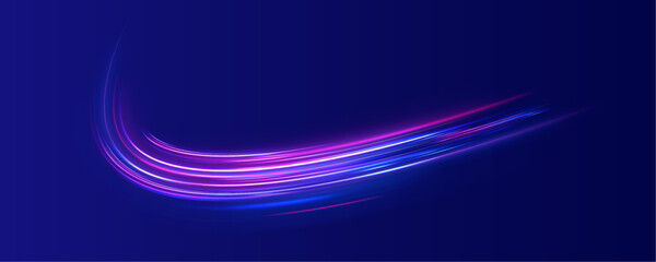 Wall Mural - Neon blurred circles in motion. PNG vector light pink and purple lines swirling in a spiral. Orange and yellow luminosity. Abstract neon motion glowing wavy lines. 