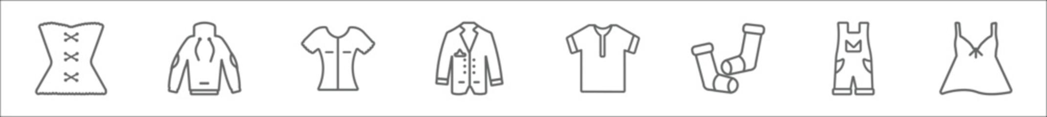 Wall Mural - outline set of clothes line icons. linear vector icons such as cor, sweater, blouse, blazer, t-shirt, stockings, overall, nightwear
