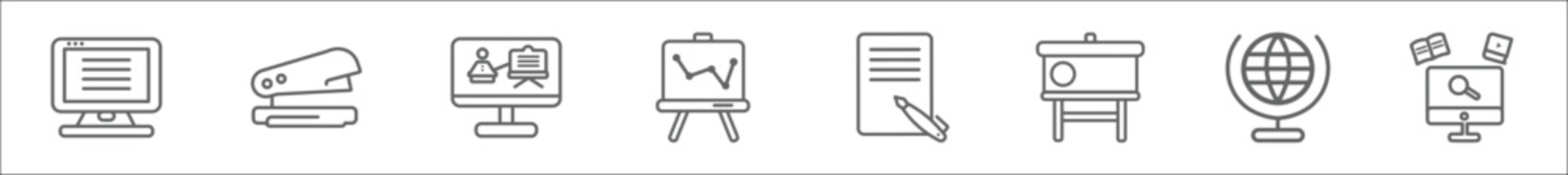 Wall Mural - outline set of online learning line icons. linear vector icons such as notes, stapler, distance teac