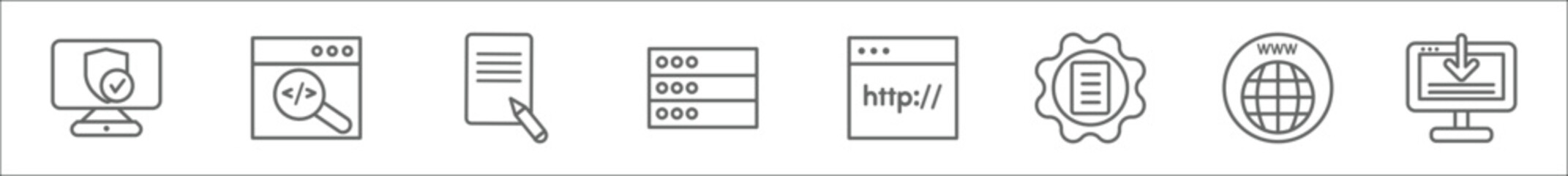 Wall Mural - outline set of seo line icons. linear vector icons such as authorize, code review, content, data sto