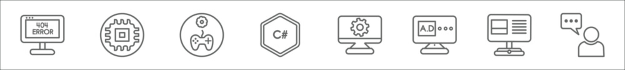Wall Mural - outline set of seo line icons. linear vector icons such as 404 error, hardware, game development, c 