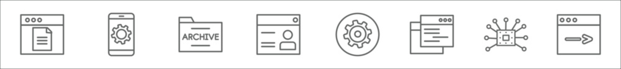 Wall Mural - outline set of seo line icons. linear vector icons such as page, mobile development, archive, web de