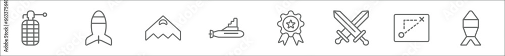 outline set of army line icons. linear vector icons such as whizbang ...
