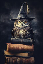 Magic Owl Sitting On Books.