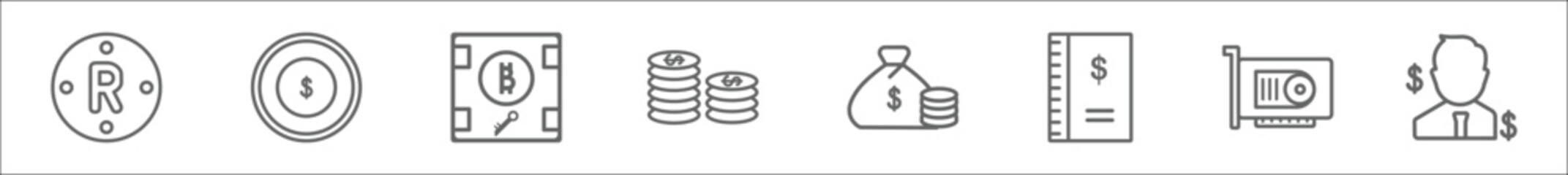 Poster - outline set of economyandfinance line icons. linear vector icons such as rupee, dollar, proof of stake, funds, as, ledger, vga card, investor