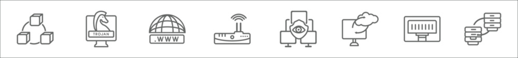 Wall Mural - outline set of networking line icons. linear vector icons such as network cubes, trojan, domain, wir