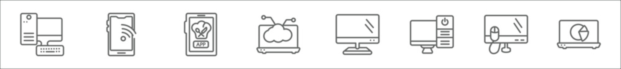 Wall Mural - outline set of computer line icons. linear vector icons such as computer, wireless internet connecti