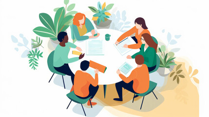 Wall Mural - Illustration of a group of business people having a meeting in a boardroom