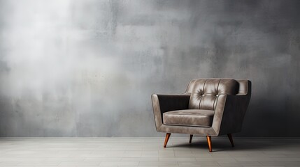 Wall Mural - Minimalist interior design with empty concrete gray wall, modern armchair. Generation AI