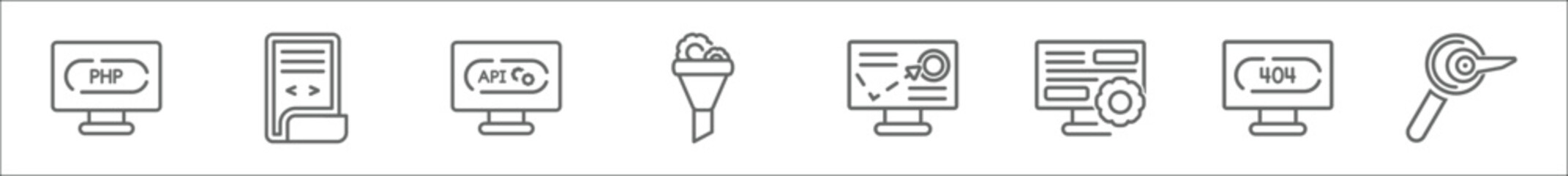 Wall Mural - outline set of programming line icons. linear vector icons such as php, page, api, seo funnel, adver