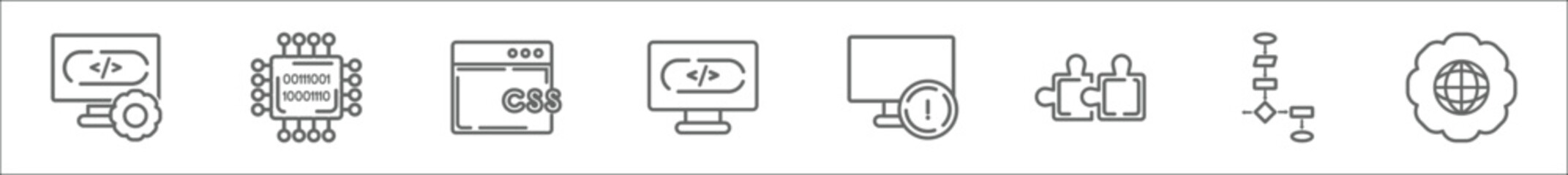 Wall Mural - outline set of programming line icons. linear vector icons such as computing, microchip, css, progra