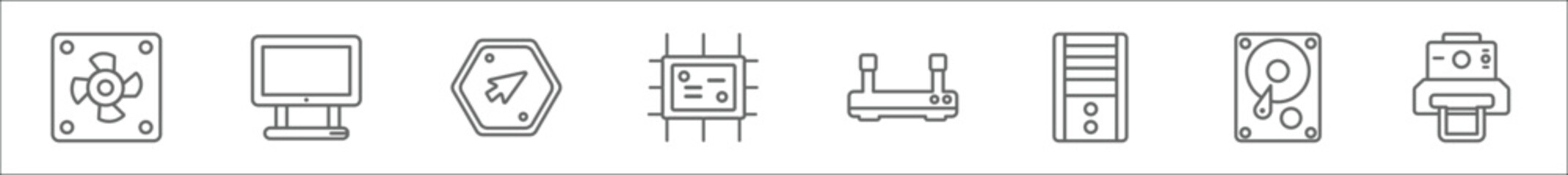 Wall Mural - outline set of hardware line icons. linear vector icons such as computer fan, laptop screen, mouse p