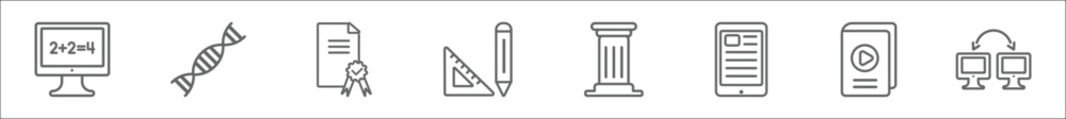 Wall Mural - outline set of education line icons. linear vector icons such as teach, dna strand, sealed diploma, 