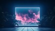 © MiaStendal - Night neon empty background, tropical leaves. Generation AI