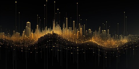 Generative AI, abstract golden and black colors background, data visualization or stock market charts concept