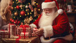 © Pedro Llinas - Santa Claus preparing Christmas presents with a woman. Merry Christmas