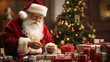 © Pedro Llinas - Santa Claus with glasses, preparing Christmas gift. Merry Christmas