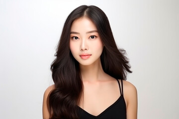 Sticker - Young glamor model of Asian appearance on a white background.