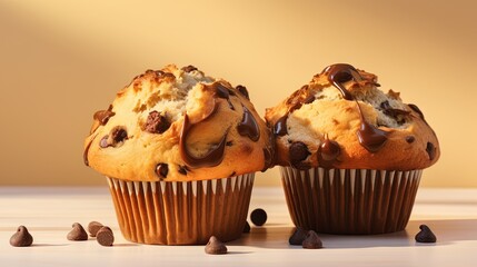  two muffins with chocolate chips on top of them.  generative ai