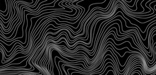 Topographic Map Texture. Abstract Linear Background. Vector Print Of Waves. White Lines On Black Background.