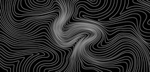 Topographic Map Texture. Abstract Linear Background. Vector Print Of Waves. White Lines On Black Background.