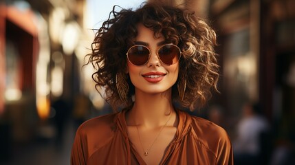 Wall Mural - Woman Wearing a Brown Top and Sunglasses