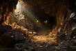 Underground mine with gold ore lode. Includes composite of various elements. Generative AI