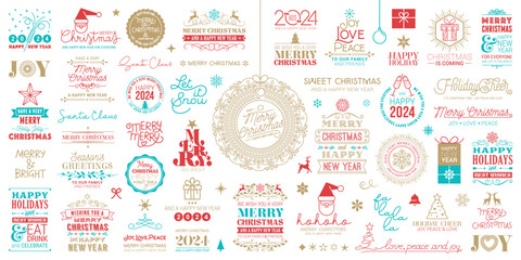 Wall Mural - christmas and happy new year wishes vector labels and badges templates set. vector illustration