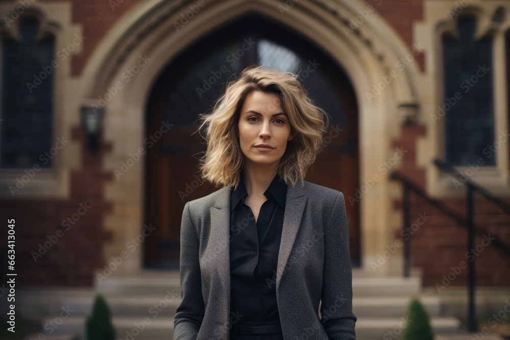 portrait of a young middle-aged confident education worker: a ...
