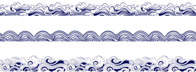 Wall Mural - set of japanese wave element. asian border isolated on a white background. eps 10