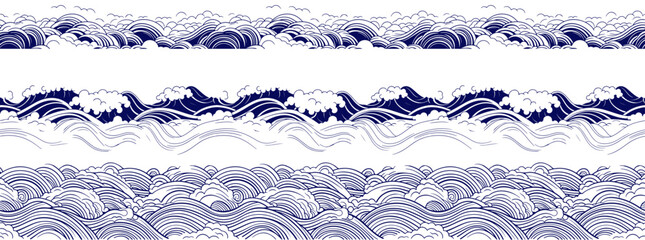 Wall Mural - set of japanese wave element. asian border isolated on a white background. eps 10