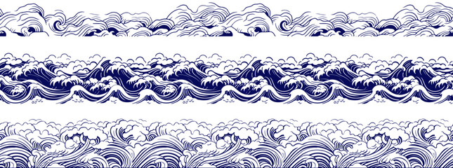 Wall Mural - set of japanese wave element. asian border isolated on a white background. eps 10